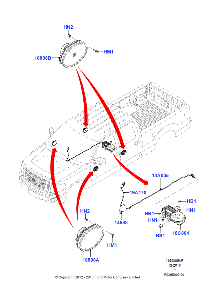 Схема Динамики, AM/FM CD/Clock, Crew Cab, Radio Subwoofer B; 28.10.2013–23.12.2014