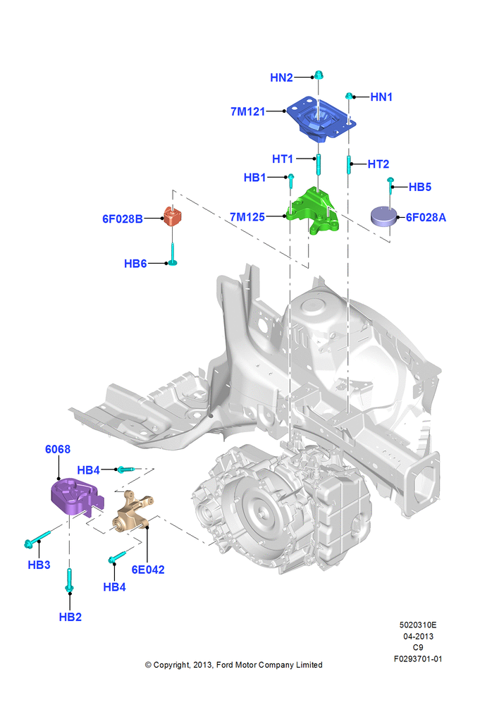 Схема Опоры КПП, 2.0L EcoBoost (200PS) - MI4, 2.0L EcoBoost (240PS); 18.03.2013–04.04.2016