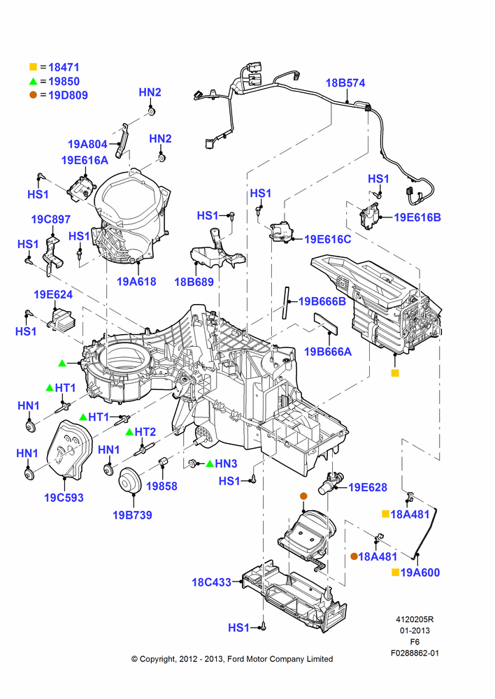 Схема Климат — наружные компоненты, Crew Cab, Flow Thru Console With Armrest, Super Cab, Human Machine Interface 3; 20.08.2012–23.12.2014