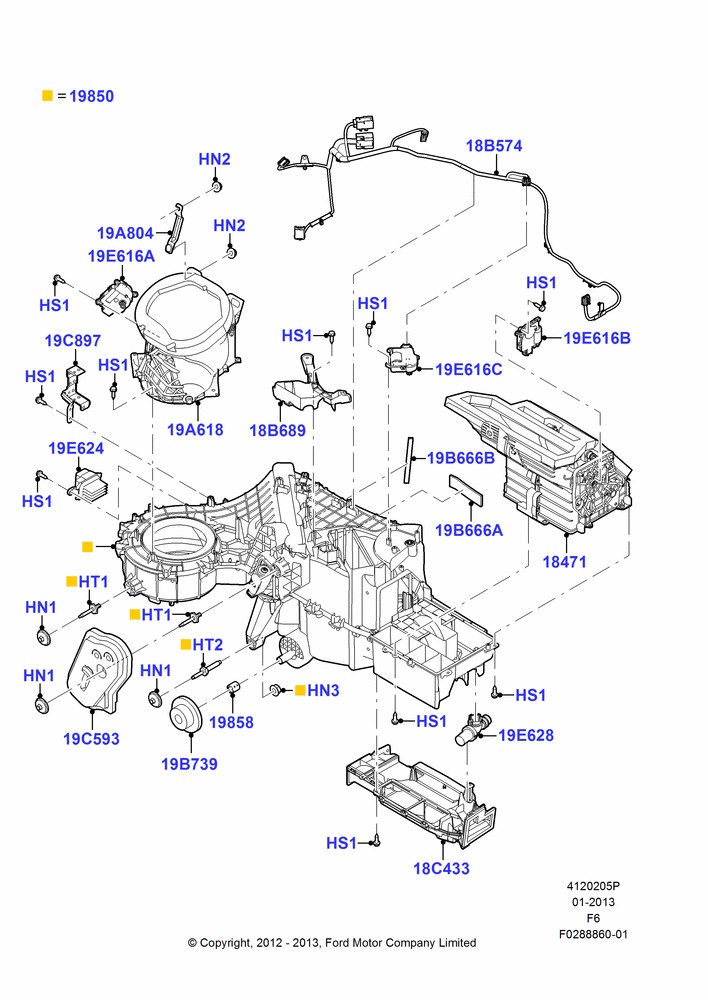 Схема Климат — наружные компоненты, Crew Cab, Full Floor Console With Armrest, Less Floor Mounted Console, Super Cab, Human Machine Interface 3; 20.08.2012–23.12.2014