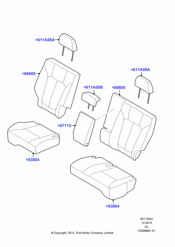 Схема Rear Seat Covers, Ford Series; 13.05.2013–24.12.2014