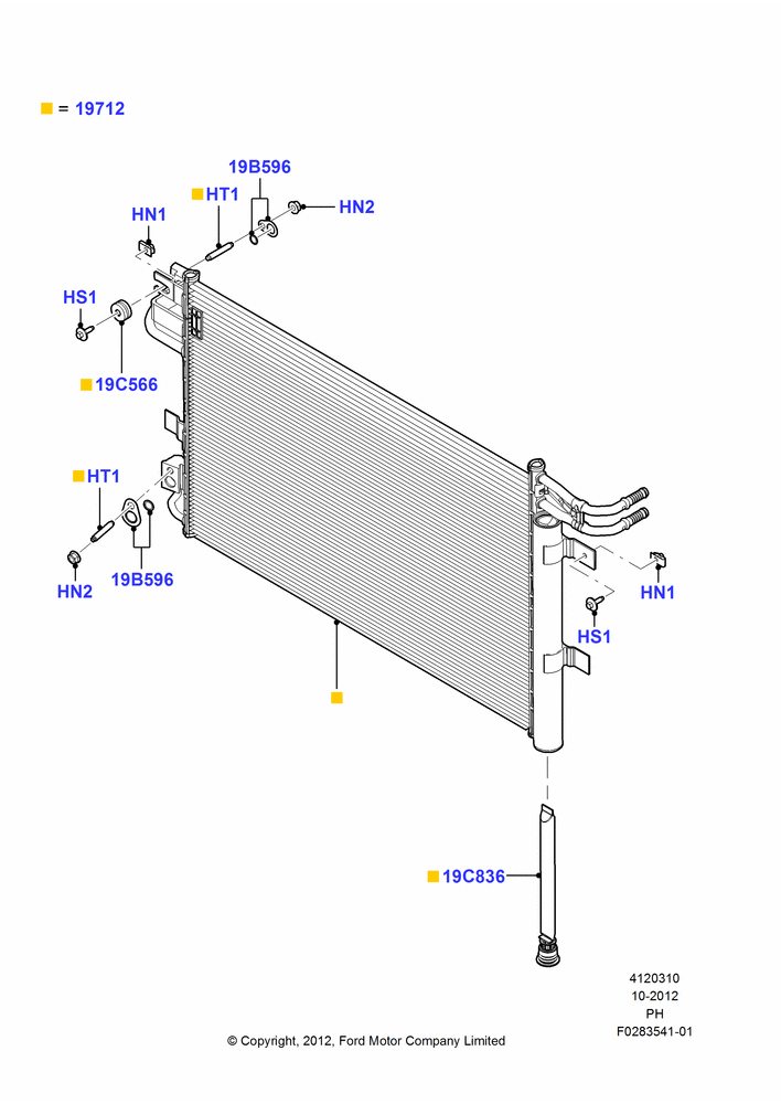 Схема Конденсатор и компрессор кондиционера, 3.7L DOHC V6 Gas., Condenser Assy; 01.10.2012–01.03.2019