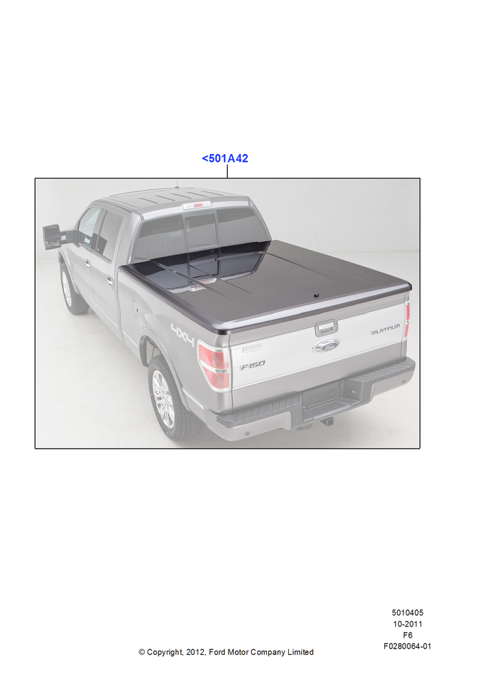 Схема Кузов пикапа и тент, With 5.5' Styleside Box, One-Piece Fiberglass Hard Tonneau Cover; 24.10.2011–23.12.2014