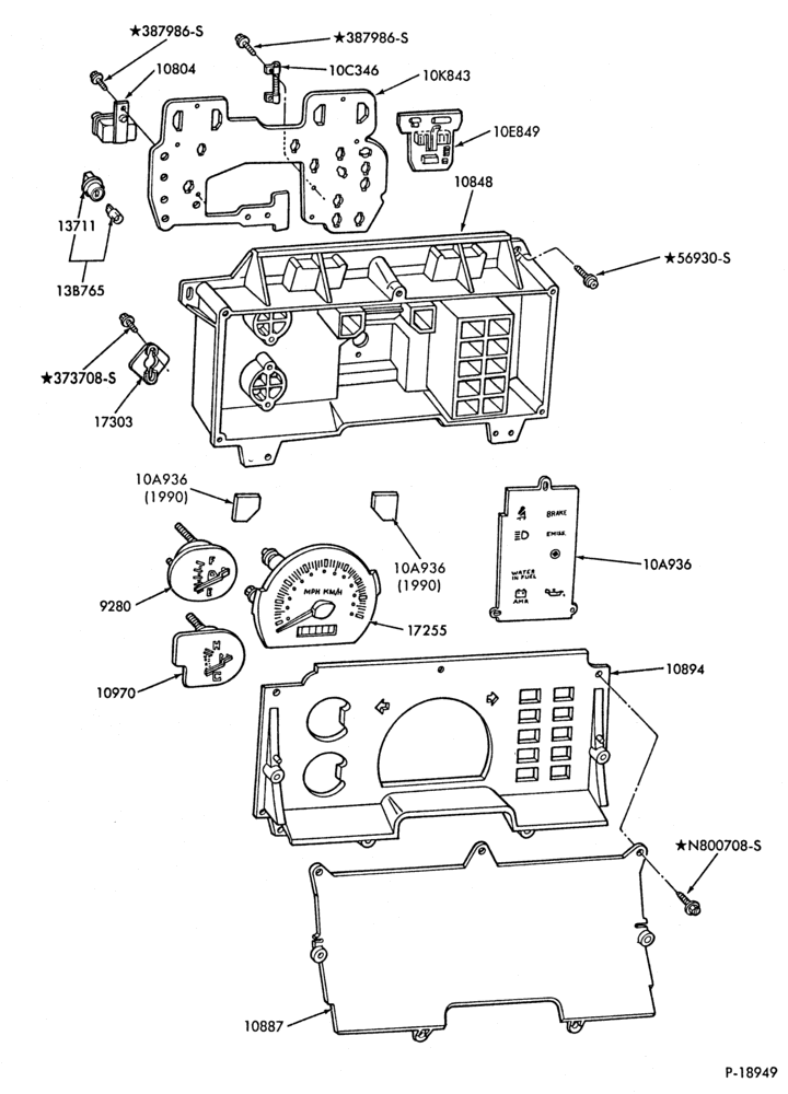 Схема INSTRUMENT CLUSTERS-Instrument cluster and related parts-E100/350-A-exc. electronic - two gauge