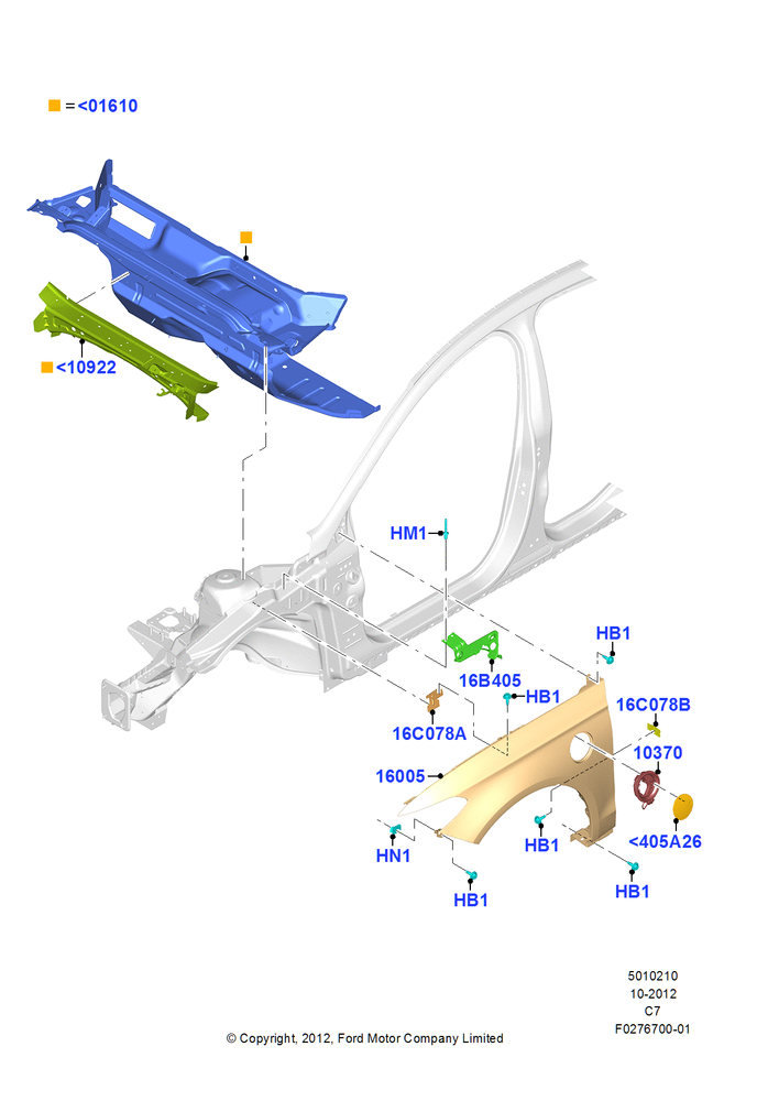 Схема Щит передка и передние крылья, Series 23, Series 55, Plug-In Hybrid Version; 21.01.2013