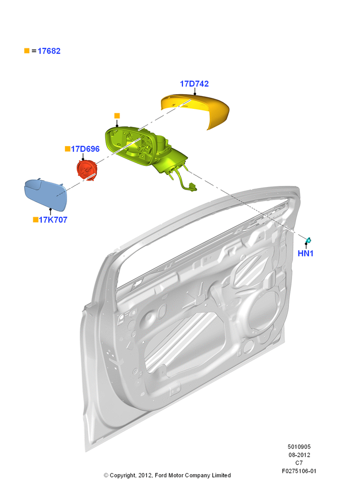 Схема Наружные зеркала заднего вида, (-)"KOR", DUAL POWER MIRRORS; 13.08.2012