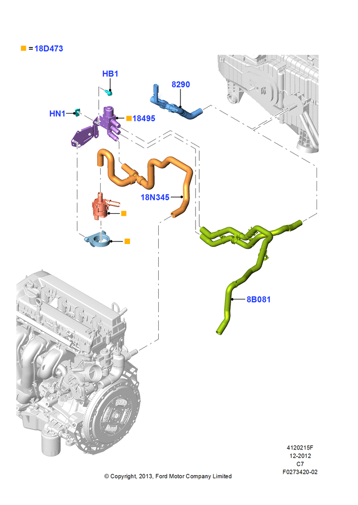 Схема Шланги отопителя, 2.0L Duratec Hybrid (130kW), Series 55, Plug-In Hybrid Version; 21.01.2013