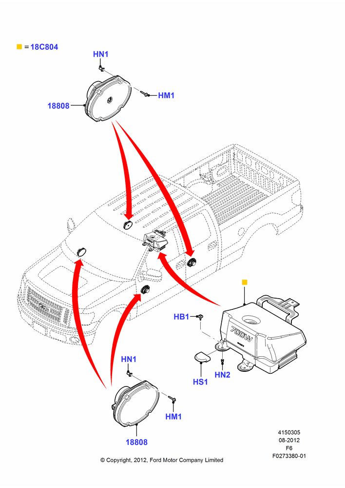 Схема Динамики, AM/FM CD/Clock, Crew Cab, With Radio Subwoofer; 20.08.2012–23.12.2014