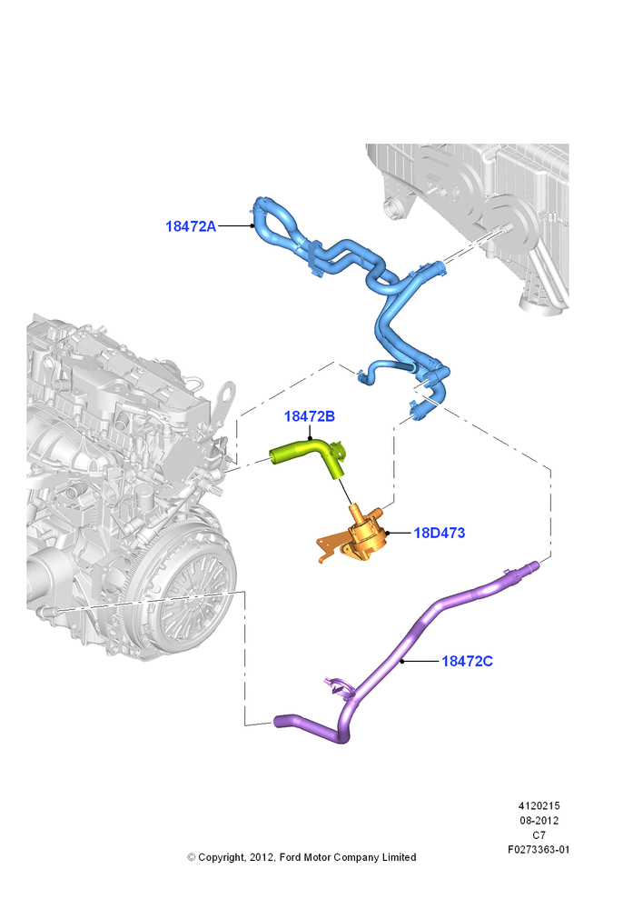 Схема Шланги отопителя, 1.6L PI TC I4 ETHNL, Starter - Stop/Start System; 13.08.2012–14.07.2014