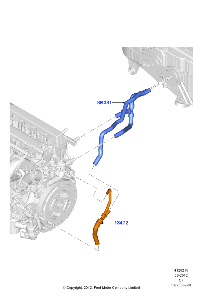 Схема Шланги отопителя, (-)Series 55, 2.0L Duratec Hybrid (130kW), Less Plug In Hybrid; 13.08.2012