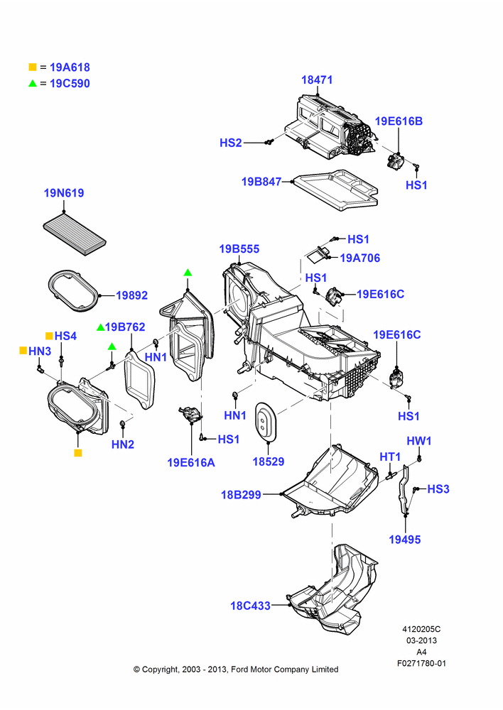 Схема Климат — наружные компоненты, Dual Zone Manual Air Cond; 25.08.2003–02.01.2007