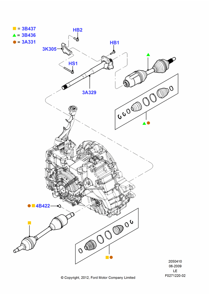 Схема Приводные валы переднего моста, 3.5L DOHC T/C V6 Gas; 15.06.2009–06.02.2012