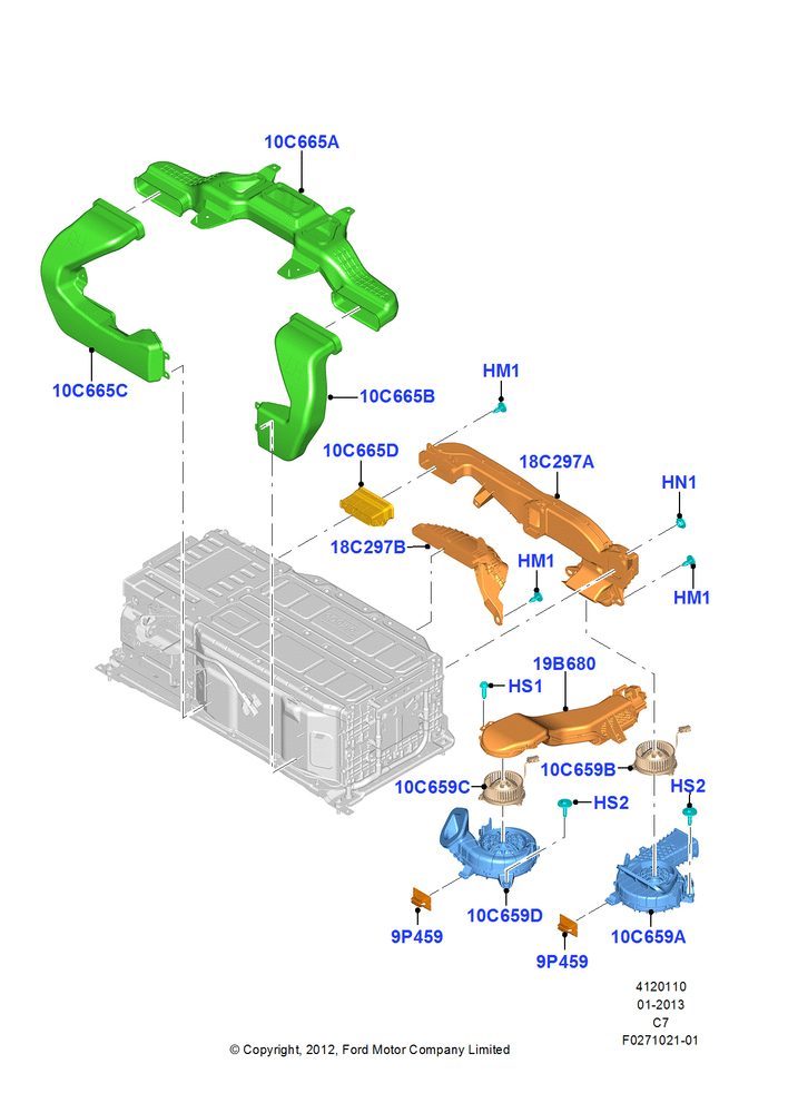 Схема Дефлекторы вентиляции, DUCTS & LOUVRES - REAR, Series 55, Plug-In Hybrid Version; 21.01.2013
