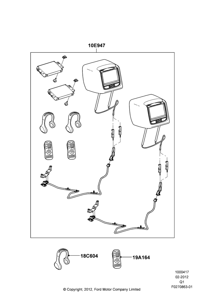Схема Мультимедиа (аксессуар), Lincoln/Mercury Series, Accessory - DVD Head Rest Kits; 15.02.2012–24.12.2014