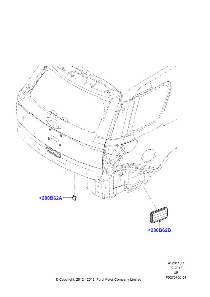 Схема Дефлекторы вентиляции, DUCTS & LOUVRES - REAR, Less Aux Overhead Heater And A/C; 06.02.2012–03.03.2019