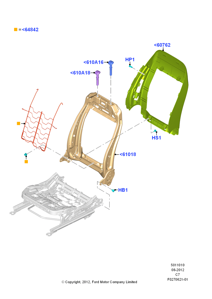 Схема Спинка переднего сиденья, Passenger Seat Recliner-Lever; 13.08.2012–04.04.2016