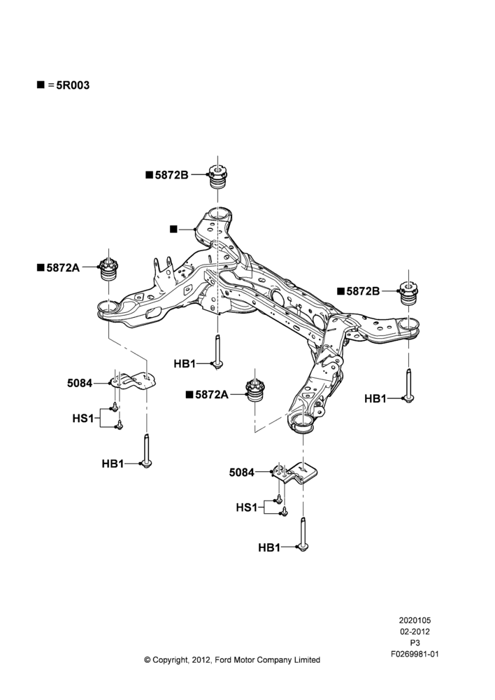 Схема Крепление подрамника задней подвески, LHD 2WD (Front Wheel Drive); 29.02.2012