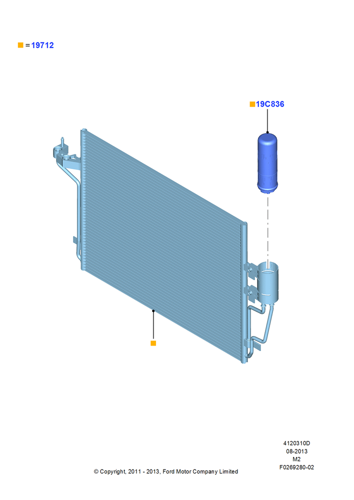 Схема Конденсатор и компрессор кондиционера, 2.0L EcoBoost (240PS) - MI4, Condenser Assy; 09.04.2012–21.03.2016