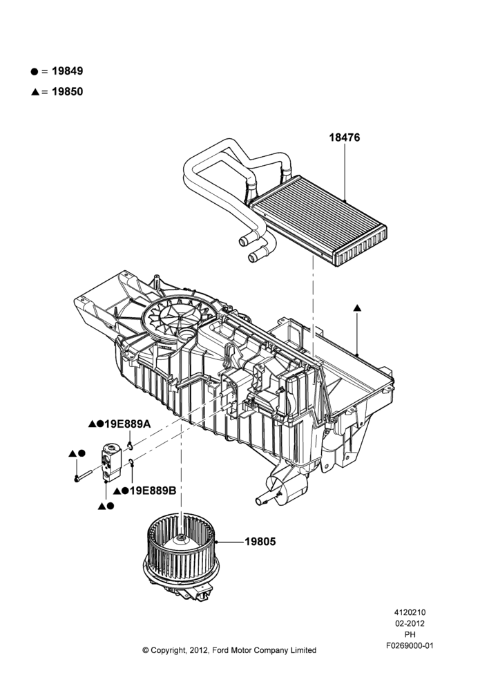 Схема Климат — внутренние компоненты, Dual Zone Auto Temp Control A/C; 06.02.2012–01.03.2019
