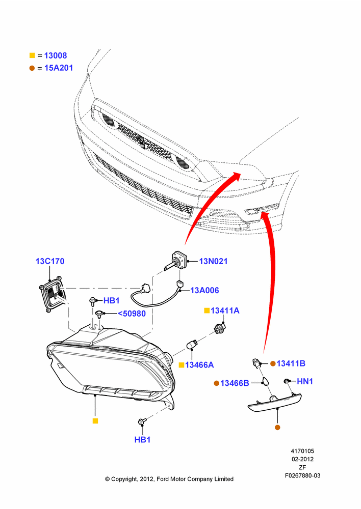 Схема Фары и передние указатели, (-)"Japan", High Intensity Discharge Headlamp; 27.02.2012–22.01.2013