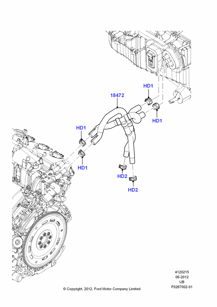 Схема Шланги отопителя, 3.5L DOHC T/C V6 Gas; 04.09.2012–02.12.2013