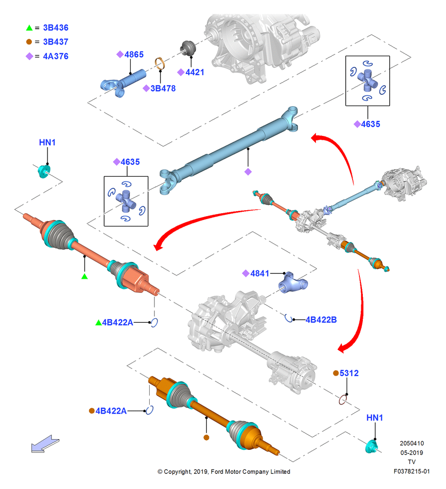Схема Приводные валы переднего моста, LHD 4WD (FTD); 06.05.2019