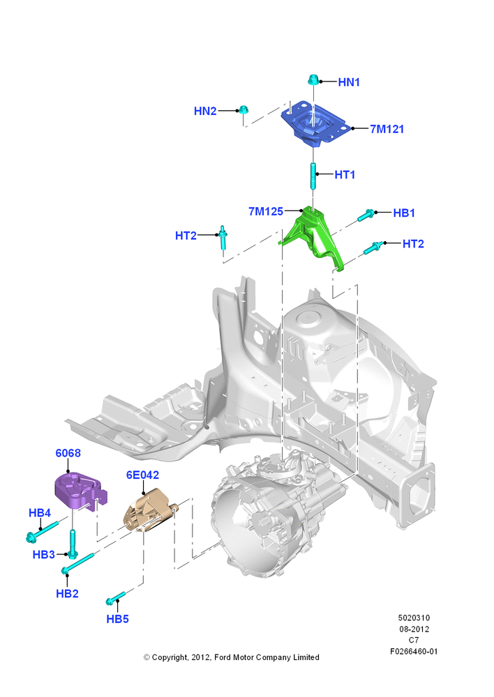 Схема Опоры КПП, 6 Speed Manual Trans - B6; 13.08.2012–20.11.2014