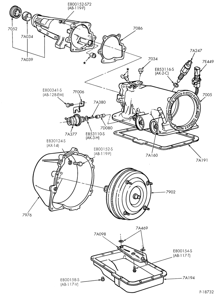 Схема A4LD TYPE TRANSMISSION-INTERNAL PARTS- case, converter assy., extension housing-A,B,R