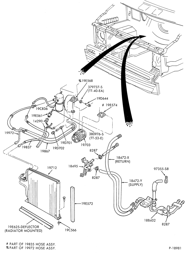 Схема AIR CONDITIONING-Condenser and Hoses - integral-main-4 cyl. 140 (2.3L)-6 cyl. 171 (2.8L)-A