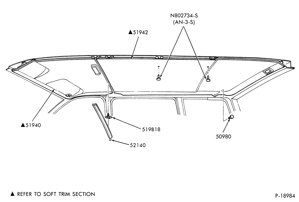 Схема TRIM-Interior trim  - R.H. rear qtr. - Roof panels - "Before 11/88"-A