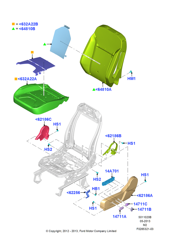 Схема Подушки и обогрев передних сидений, With Driver 10 Way Pwr Seat Adjust; 09.04.2012–13.08.2019