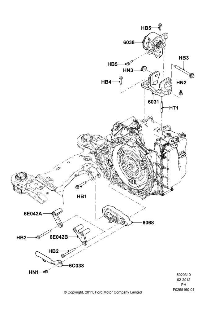 Схема Опоры КПП, 3.5L Cyclone V6 Petrol TIVCT, 3.7L DOHC V6 Gas.; 06.02.2012–01.03.2019