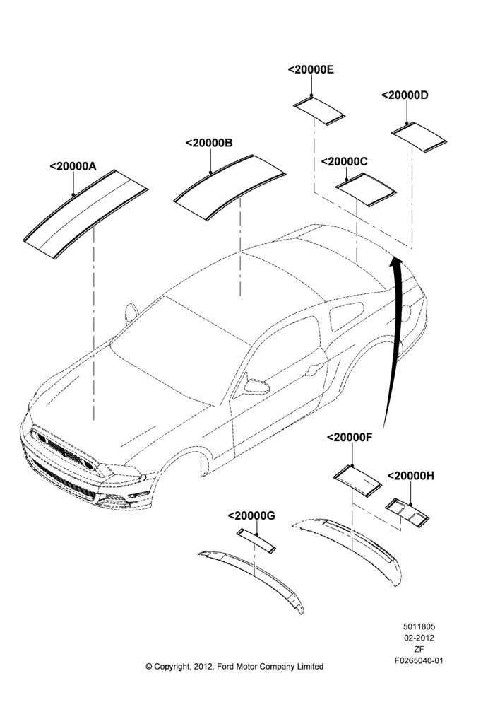Схема Декоративные наклейки, Over Top Racing Stripe, Hood Accent Stripe 2; 27.02.2012–27.06.2014