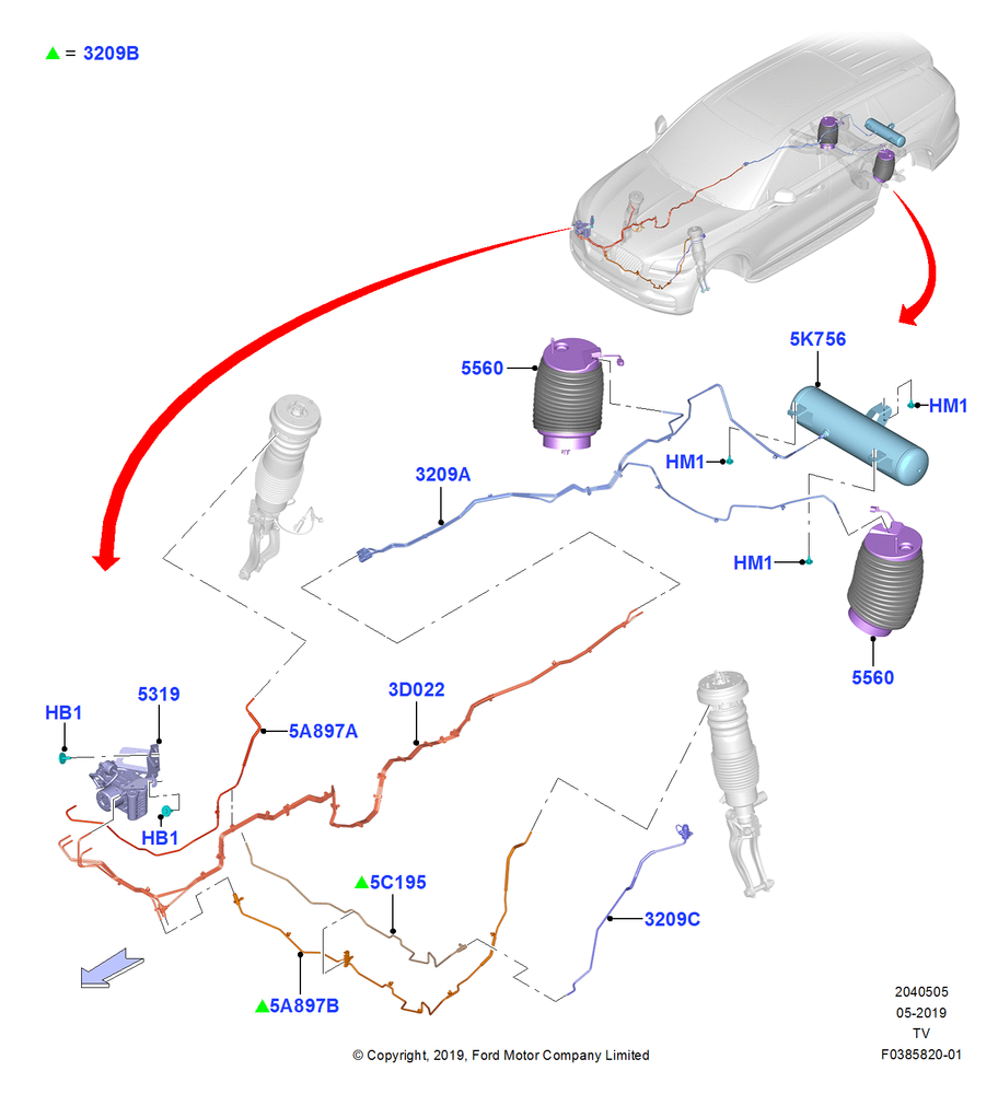 Схема Air Suspension Compressor and Lines, Four Corner Air Suspension; 06.05.2019
