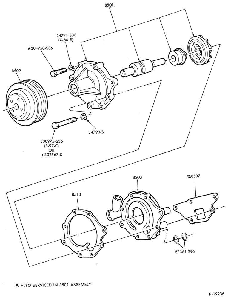 Схема WATER PUMPS-6 cyl. 6.6L and 7.8L diesel-B600/700