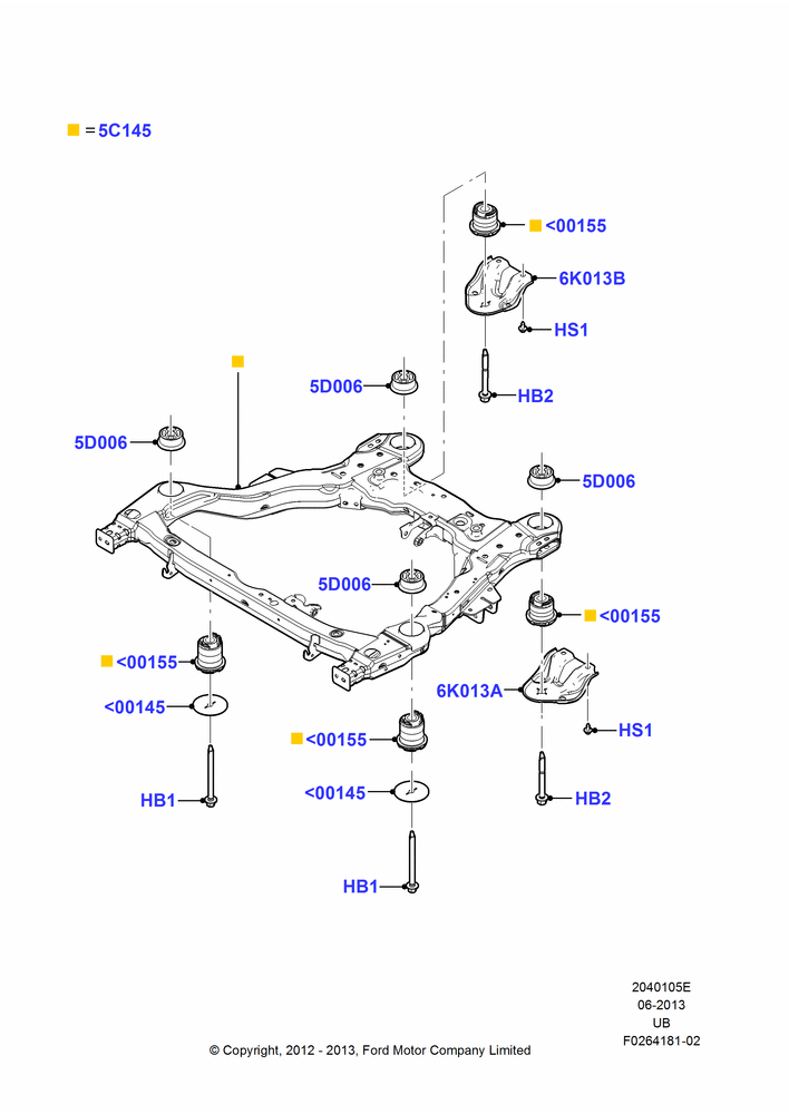 Схема Передние рычаги, стабилизатор, подрамник, 3.5L DOHC T/C V6 Gas, Crossmember; 04.09.2012–03.03.2019