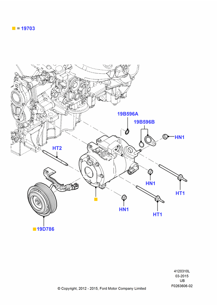 Схема Конденсатор и компрессор кондиционера, 3.5L DOHC T/C V6 Gas, Compressor Assy; 04.09.2012–03.03.2019