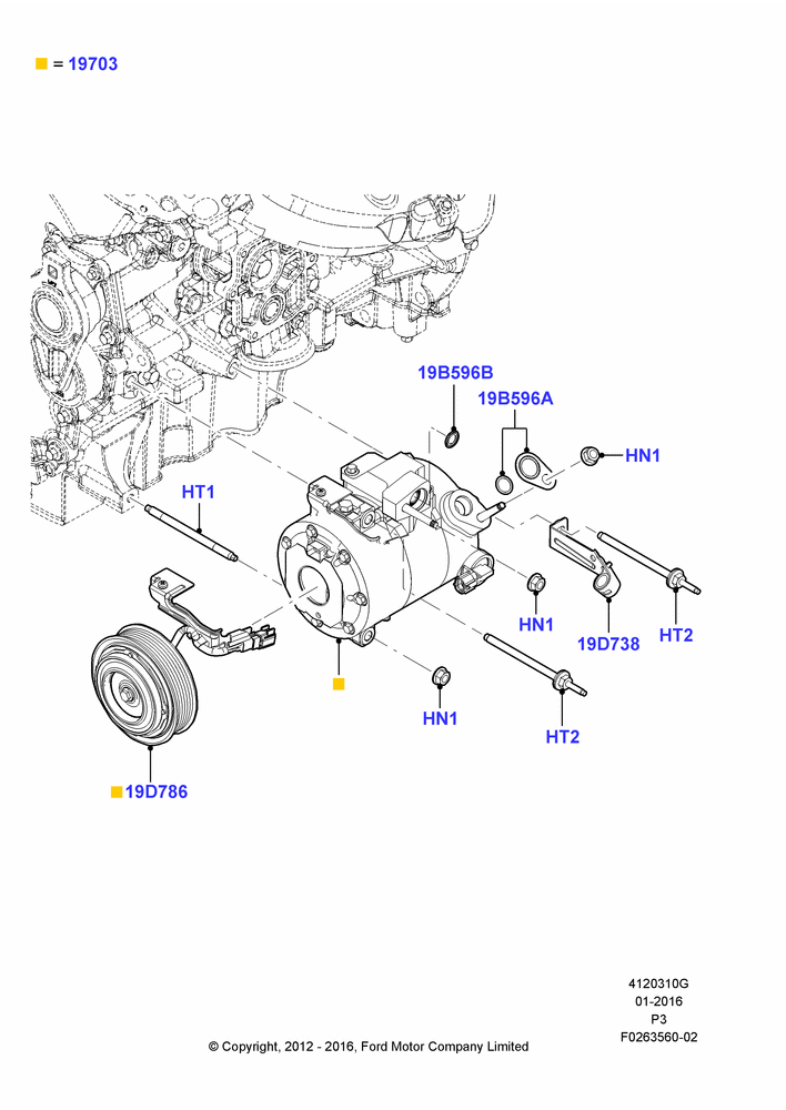 Схема Конденсатор и компрессор кондиционера, 3.5L Cyclone V6 Petrol TIVCT, Compressor Assy; 29.02.2012