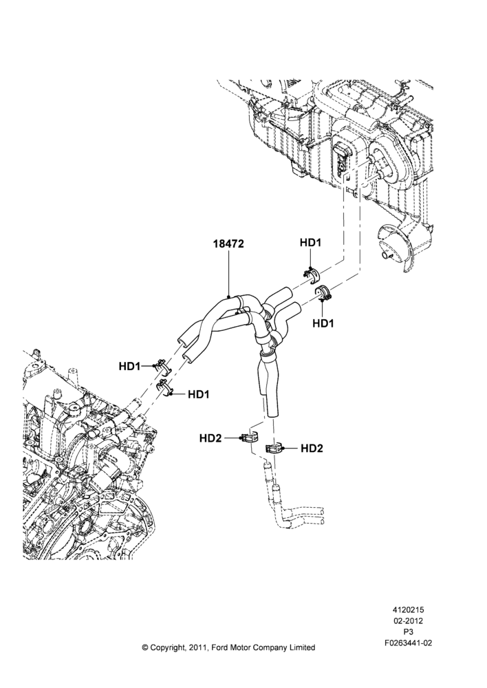 Схема Шланги отопителя, 3.5L DOHC T/C V6 Gas; 29.02.2012