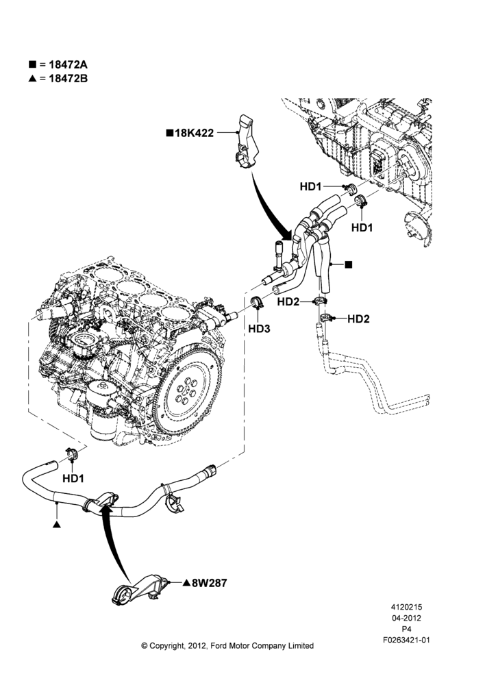 Схема Шланги отопителя, 2.0L EcoBoost (240PS); 30.04.2012