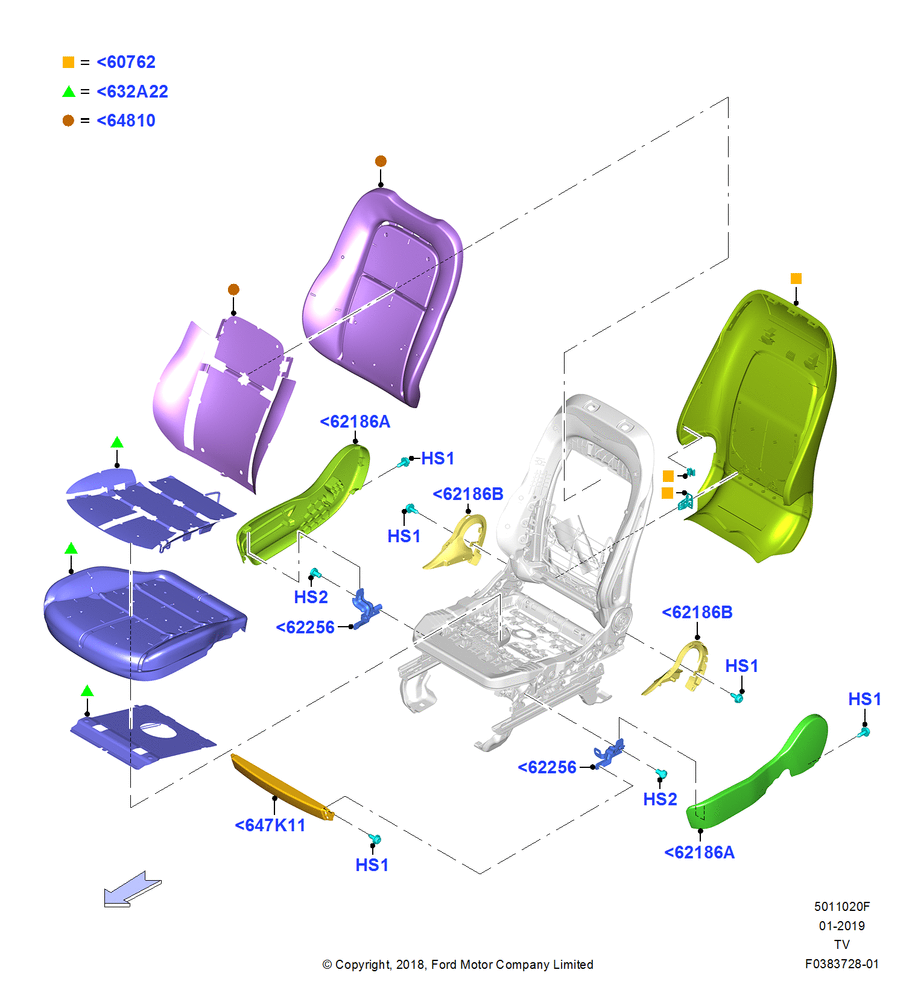 Схема Подушки и обогрев передних сидений, With Pass 10 Way Power Seat Adjust; 06.05.2019
