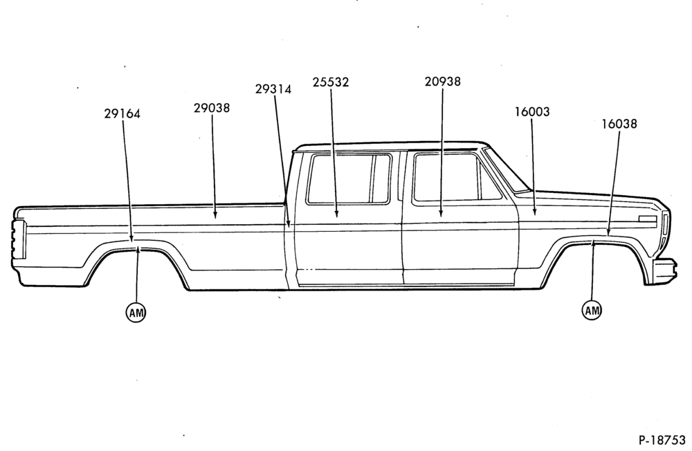 Схема CREW CAB - BODY SIDE MOULDINGS