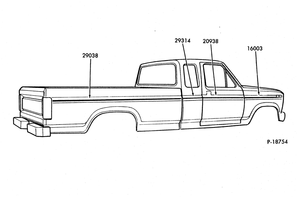 Схема SUPER CAB BODY MOULDINGS-SIDE, PRESSURE SENSITIVE