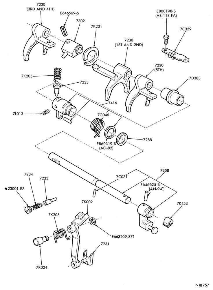 Схема INTERNAL PARTS-5 speed manual trans. - shift forks & related parts-5/S