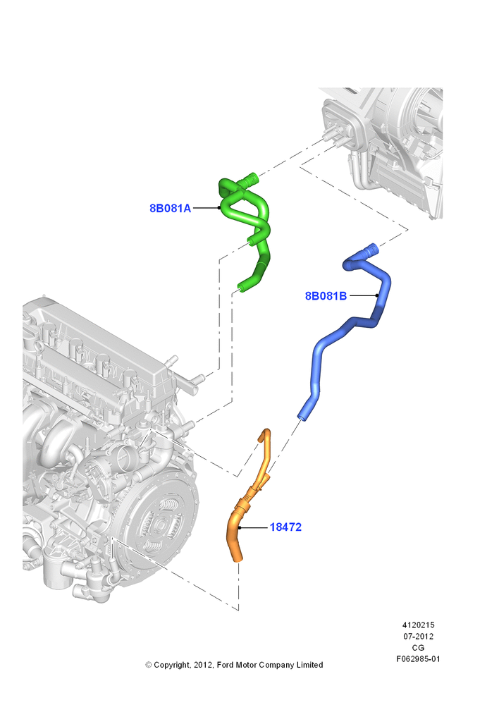 Схема Шланги отопителя, Gas/Electric Hybrid; 23.07.2012–26.04.2018