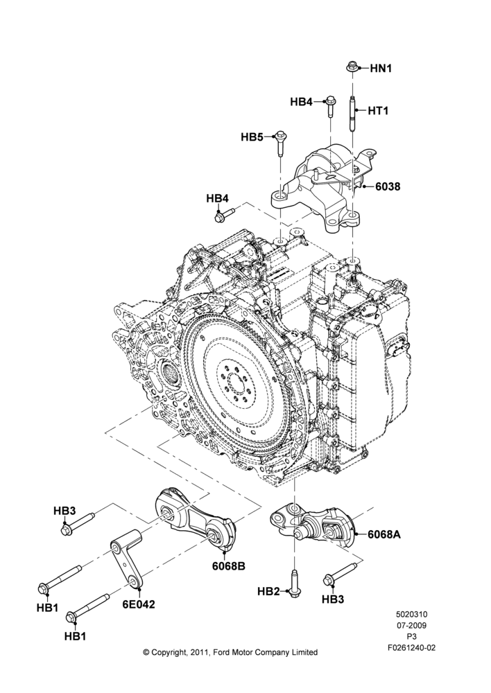 Схема Опоры КПП, 3.5L DOHC T/C V6 Gas; 06.07.2009–24.01.2018