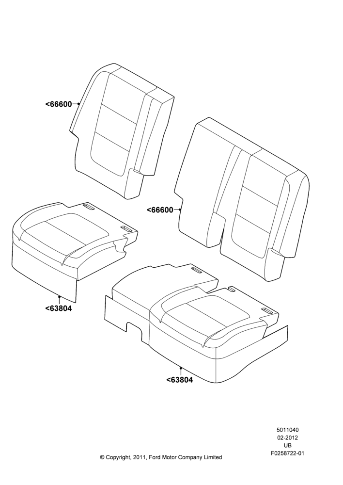 Схема Rear Seat Covers, With Second Row Split Folding Seat; 09.01.2012–04.05.2015