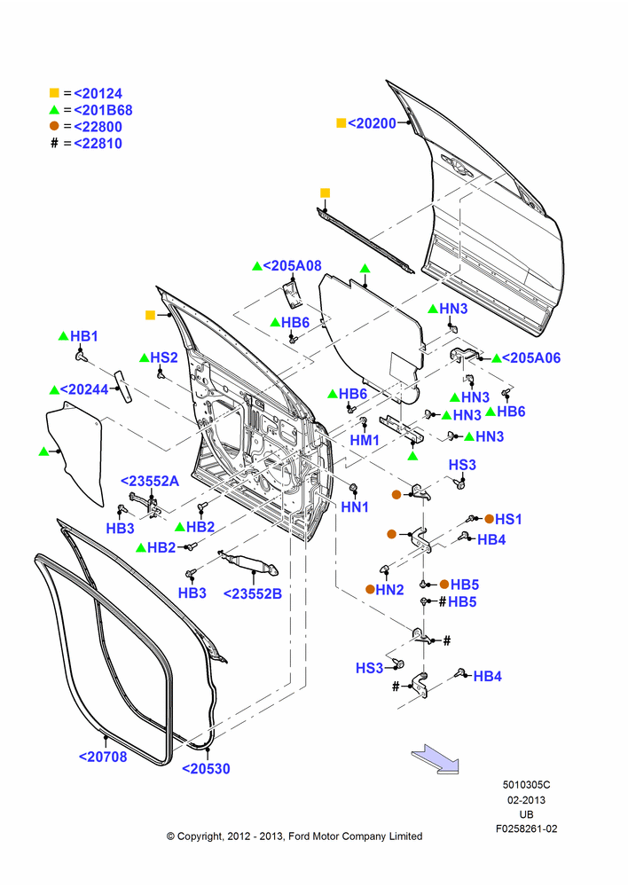 Схема Передние двери, Hinges & Weatherstrips, Police Version; 06.02.2012–03.03.2019