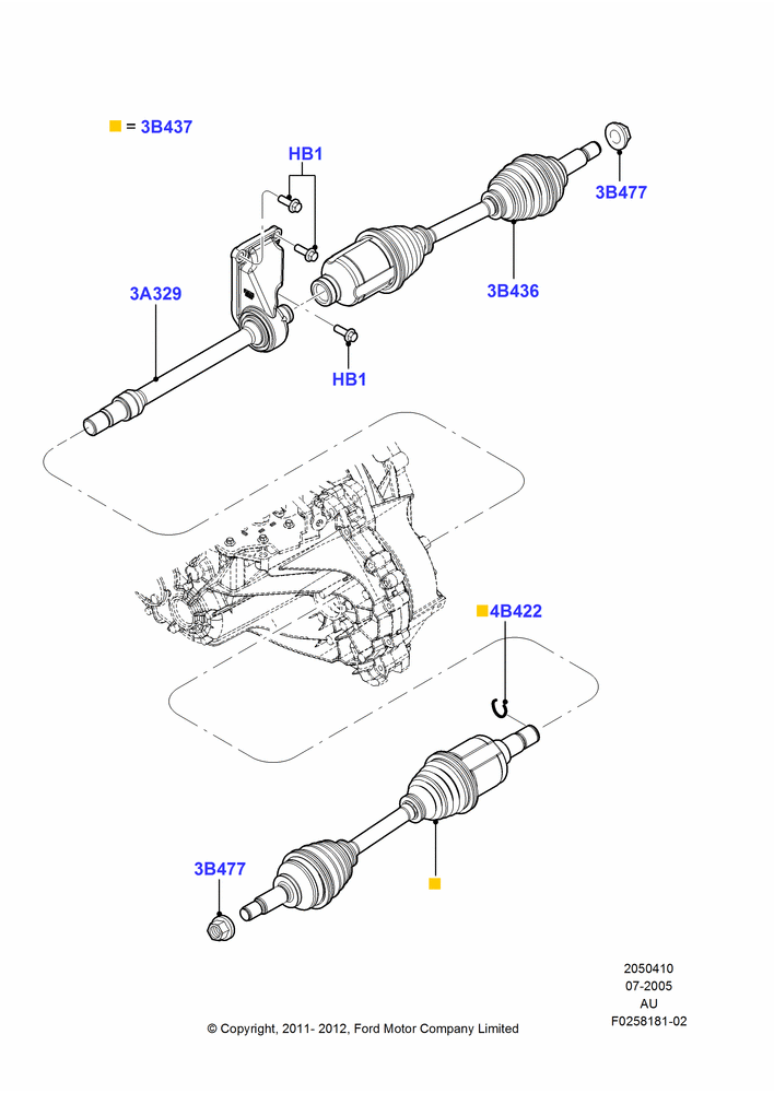 Схема Приводные валы переднего моста, Manual Transmission; 18.07.2005–07.12.2010