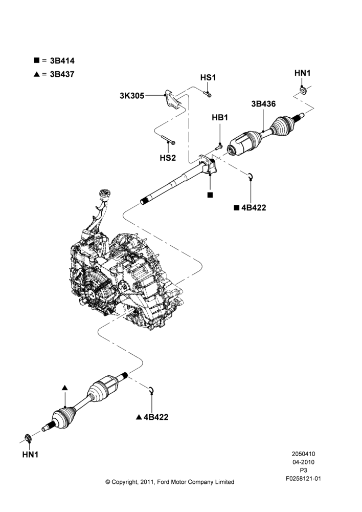 Схема Приводные валы переднего моста, 3.5L DOHC T/C V6 Gas, LHD 4WD (FTD); 29.02.2012